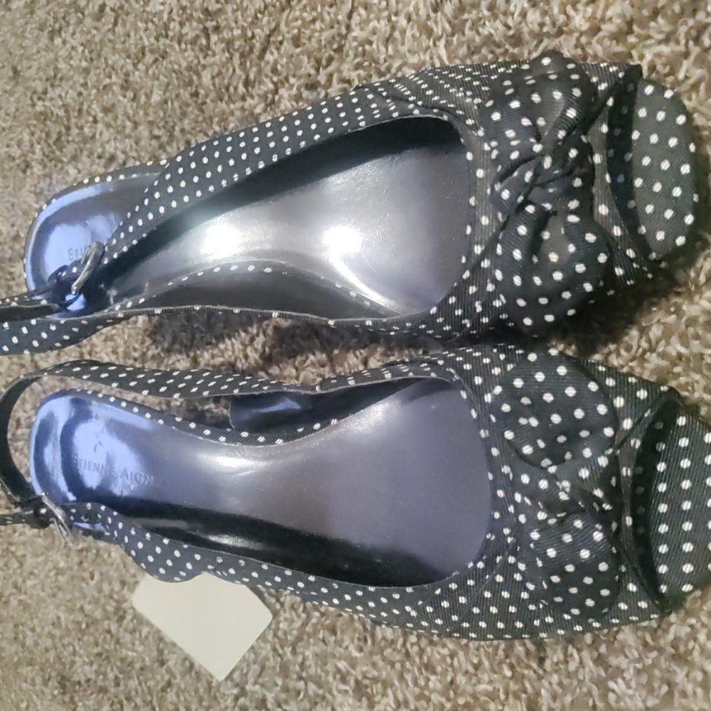 Etienne Aigner Black and White Wedge Shoes with Chic Studded Design